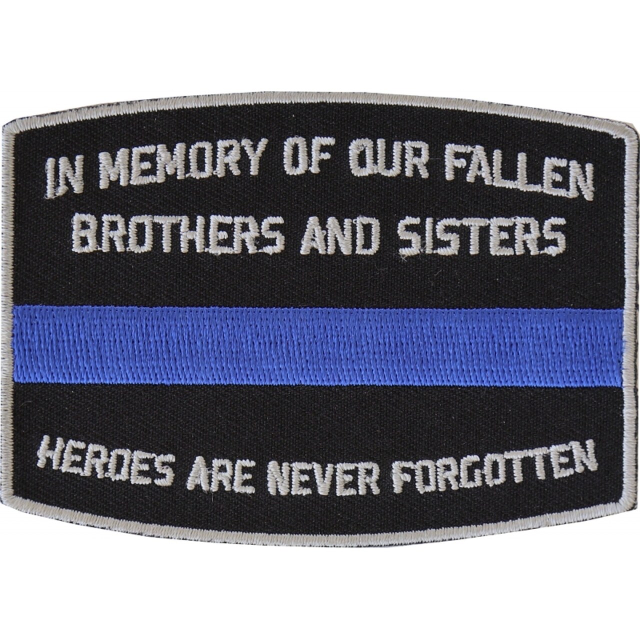 Patch, Embroidered Patch (Iron-On or Sew-On), Fallen Police Officer Memorial Thin Blue Line, 3.5" x 2"